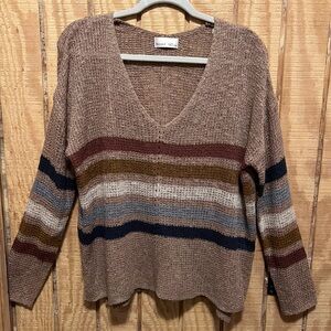 Be Cool Women's Lightweight Striped Sweater - Brown and Blue